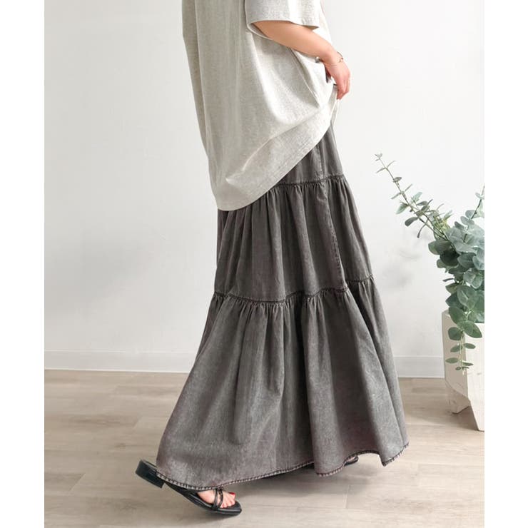 ヴィンテージ感漂う。綿100％ シワ加工デニムティアードスカート | Classical Elf  | 詳細画像10 