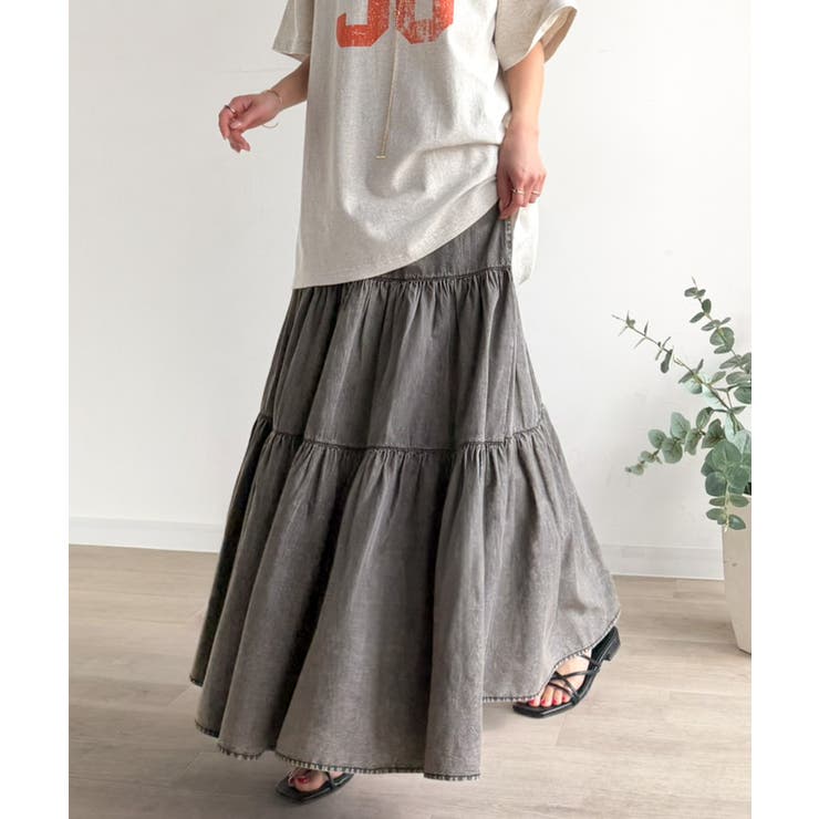 ヴィンテージ感漂う。綿100％ シワ加工デニムティアードスカート | Classical Elf  | 詳細画像11 