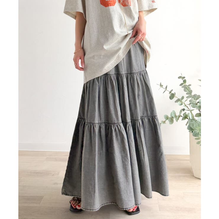 ヴィンテージ感漂う。綿100％ シワ加工デニムティアードスカート | Classical Elf  | 詳細画像12 