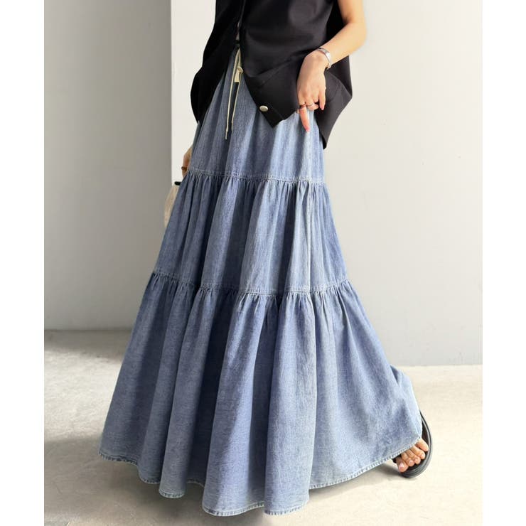 ヴィンテージ感漂う。綿100％ シワ加工デニムティアードスカート | Classical Elf  | 詳細画像13 