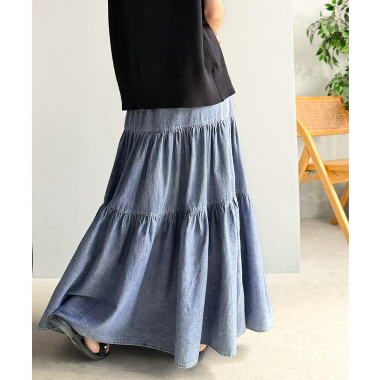 ヴィンテージ感漂う。綿100％ シワ加工デニムティアードスカート | Classical Elf  | 詳細画像15 