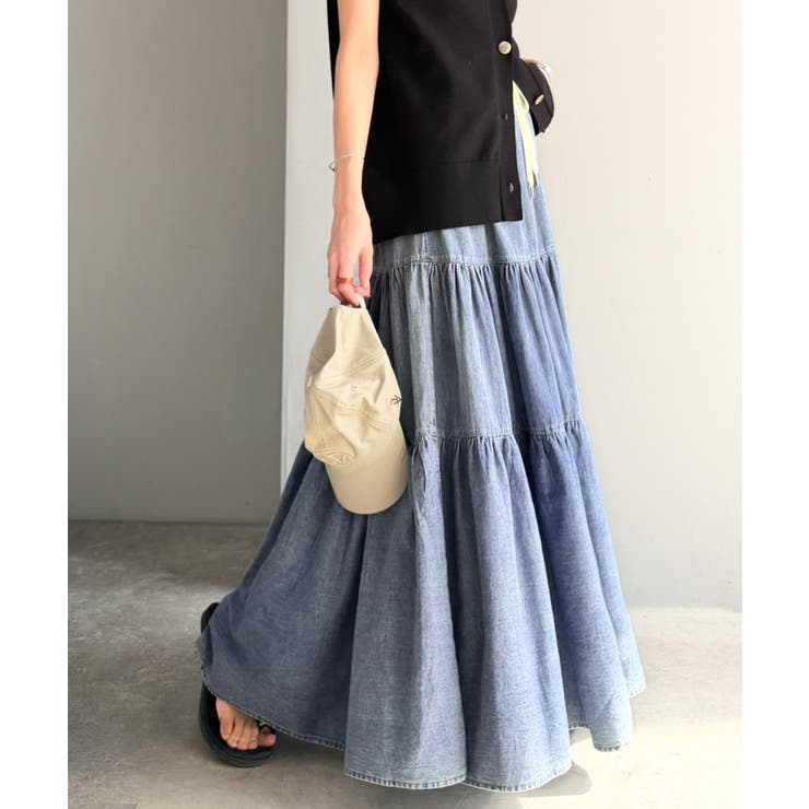 ヴィンテージ感漂う。綿100％ シワ加工デニムティアードスカート | Classical Elf  | 詳細画像20 