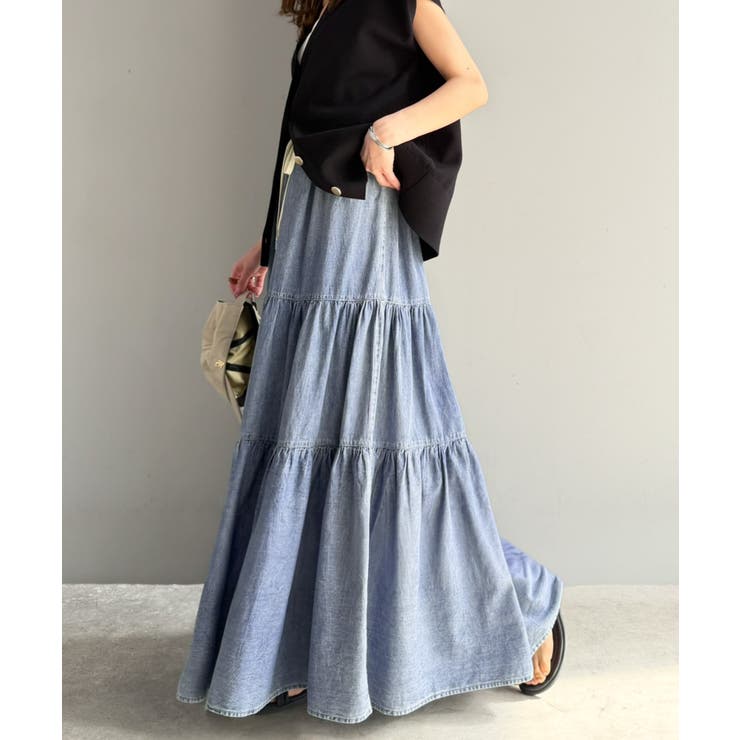 ヴィンテージ感漂う。綿100％ シワ加工デニムティアードスカート | Classical Elf  | 詳細画像21 