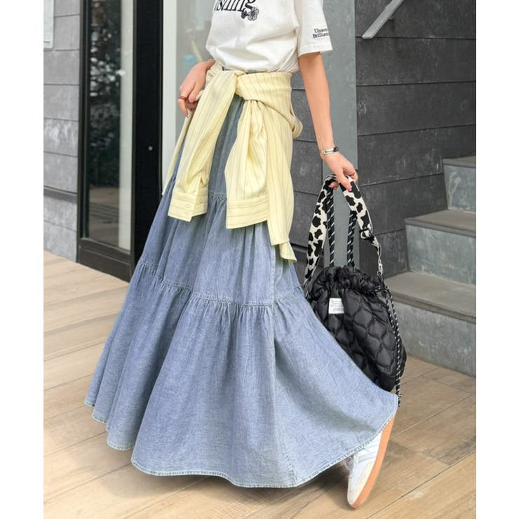 ヴィンテージ感漂う。綿100％ シワ加工デニムティアードスカート | Classical Elf  | 詳細画像22 