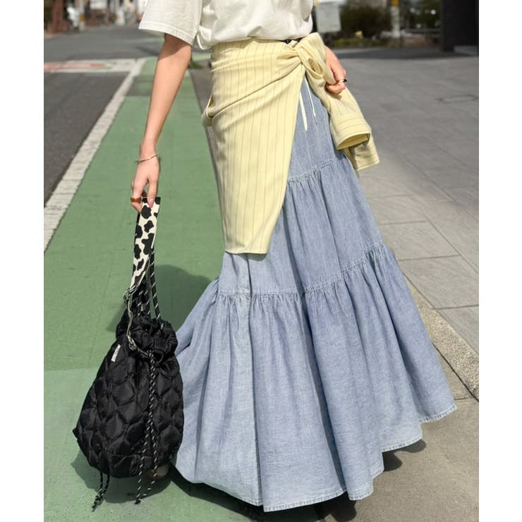 ヴィンテージ感漂う。綿100％ シワ加工デニムティアードスカート | Classical Elf  | 詳細画像23 