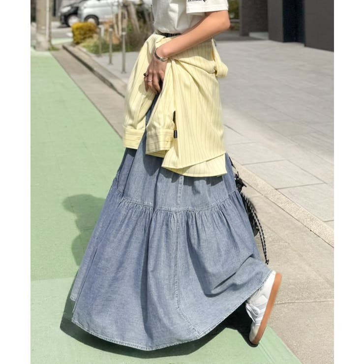 ヴィンテージ感漂う。綿100％ シワ加工デニムティアードスカート | Classical Elf  | 詳細画像24 