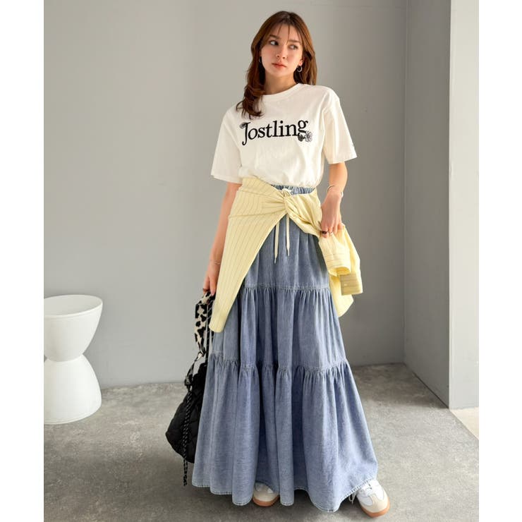 ヴィンテージ感漂う。綿100％ シワ加工デニムティアードスカート | Classical Elf  | 詳細画像25 