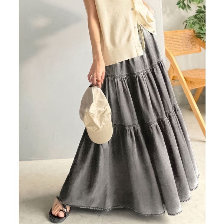 ヴィンテージ感漂う。綿100％ シワ加工デニムティアードスカート | Classical Elf  | 詳細画像1 