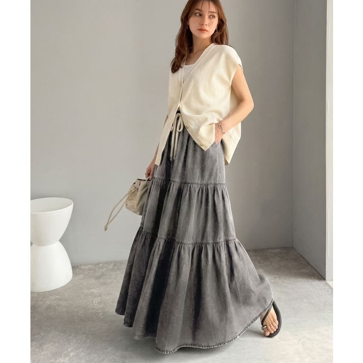 ヴィンテージ感漂う。綿100％ シワ加工デニムティアードスカート | Classical Elf  | 詳細画像2 