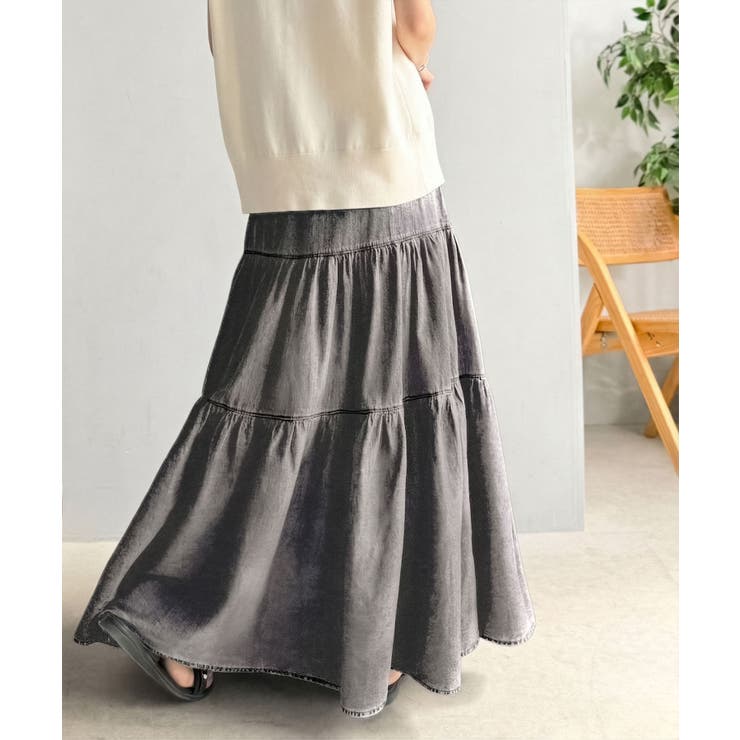 ヴィンテージ感漂う。綿100％ シワ加工デニムティアードスカート | Classical Elf  | 詳細画像3 