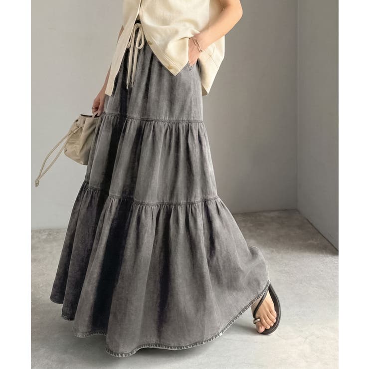 ヴィンテージ感漂う。綿100％ シワ加工デニムティアードスカート | Classical Elf  | 詳細画像4 