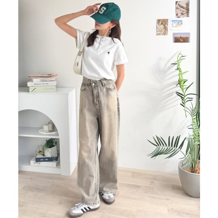 すっきり華奢魅せ。袖ロールアップ胸刺繍入りヘンリーネックリブTシャツ (半袖) | Classical Elf  | 詳細画像7 