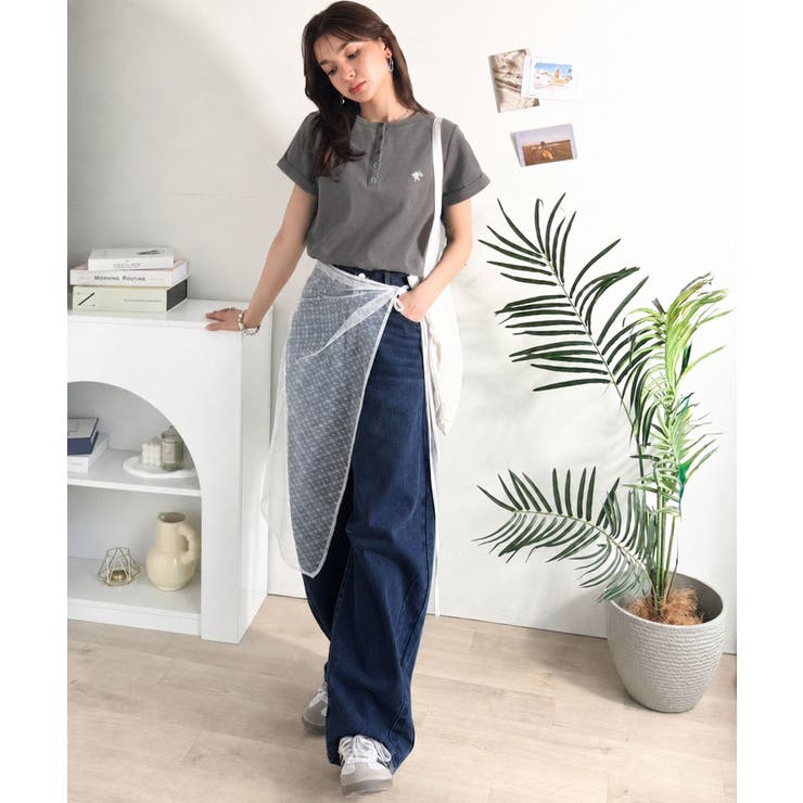 すっきり華奢魅せ。袖ロールアップ胸刺繍入りヘンリーネックリブTシャツ (半袖) | Classical Elf  | 詳細画像22 