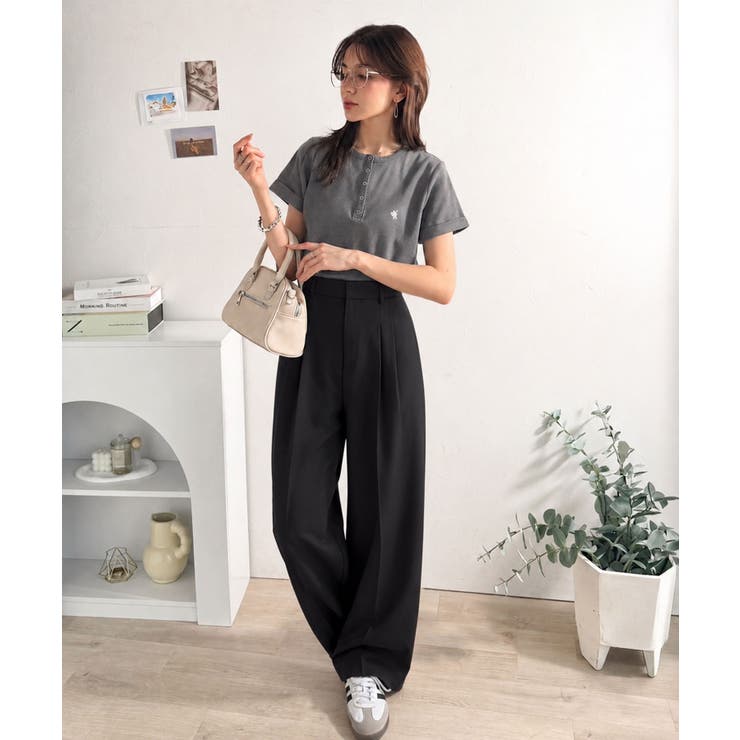 すっきり華奢魅せ。袖ロールアップ胸刺繍入りヘンリーネックリブTシャツ (半袖) | Classical Elf  | 詳細画像25 