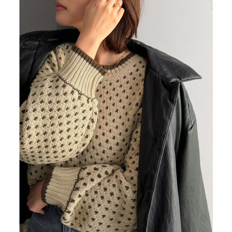 アイボリー | ゆるっと可愛く、ちょっとレトロな存在感。体型カバーも叶う♪ドットライクジャガード… | Classical Elf 