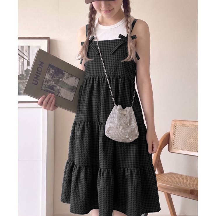 【キッズ】親子リンクコーデ可能◎サッカー素材リボンデザインキャミワンピ | Classical Elf kids | 詳細画像6 