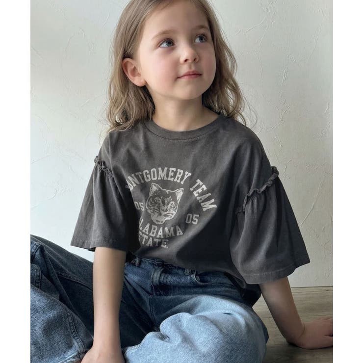 【キッズ】親子リンクコーデ可能◎綿100%カレッジピグメント袖フリルTシャツ | Classical Elf kids | 詳細画像8 