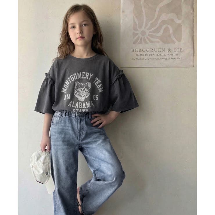 【キッズ】親子リンクコーデ可能◎綿100%カレッジピグメント袖フリルTシャツ | Classical Elf kids | 詳細画像10 