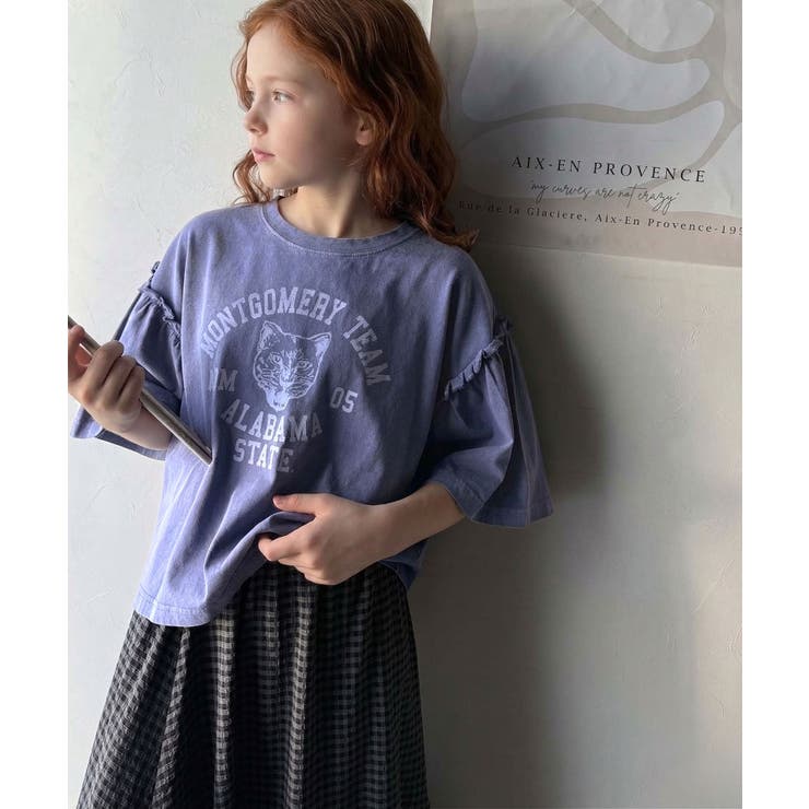 【キッズ】親子リンクコーデ可能◎綿100%カレッジピグメント袖フリルTシャツ | Classical Elf kids | 詳細画像13 