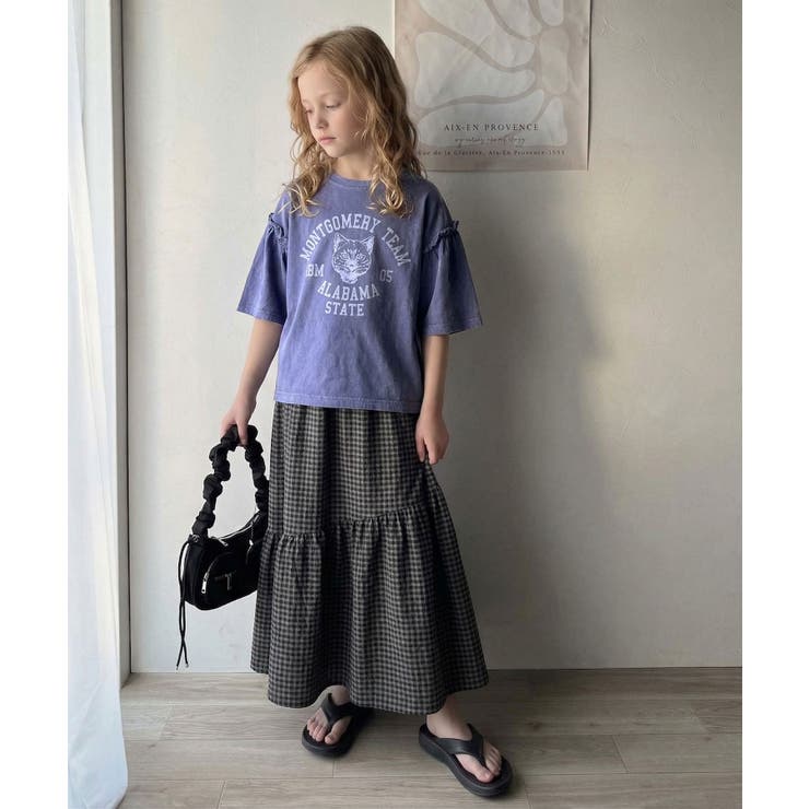 【キッズ】親子リンクコーデ可能◎綿100%カレッジピグメント袖フリルTシャツ | Classical Elf kids | 詳細画像14 