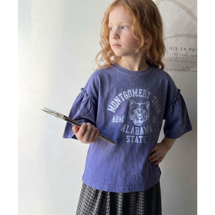 【キッズ】親子リンクコーデ可能◎綿100%カレッジピグメント袖フリルTシャツ | Classical Elf kids | 詳細画像15 