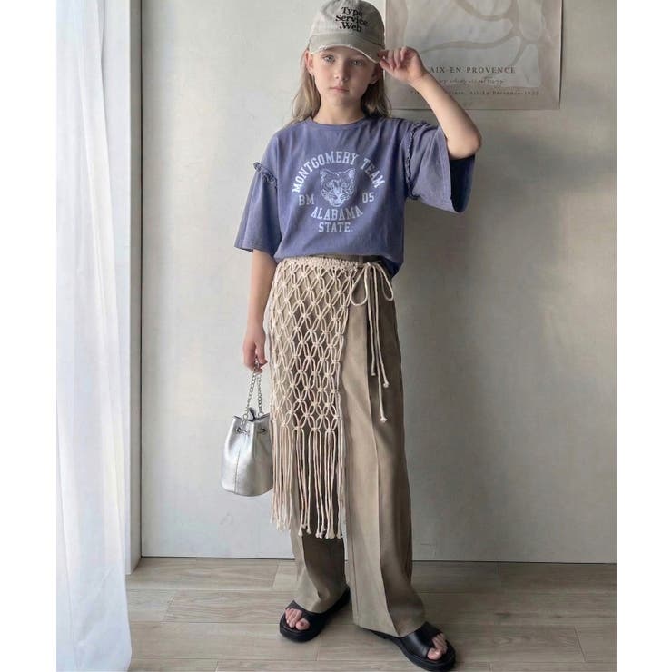 【キッズ】親子リンクコーデ可能◎綿100%カレッジピグメント袖フリルTシャツ | Classical Elf kids | 詳細画像16 