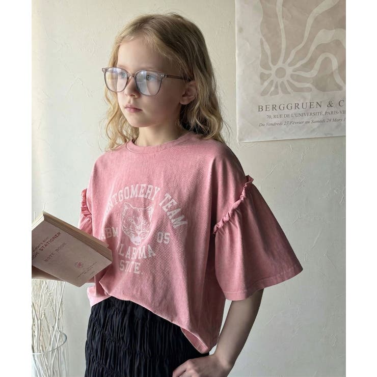 【キッズ】親子リンクコーデ可能◎綿100%カレッジピグメント袖フリルTシャツ | Classical Elf kids | 詳細画像19 