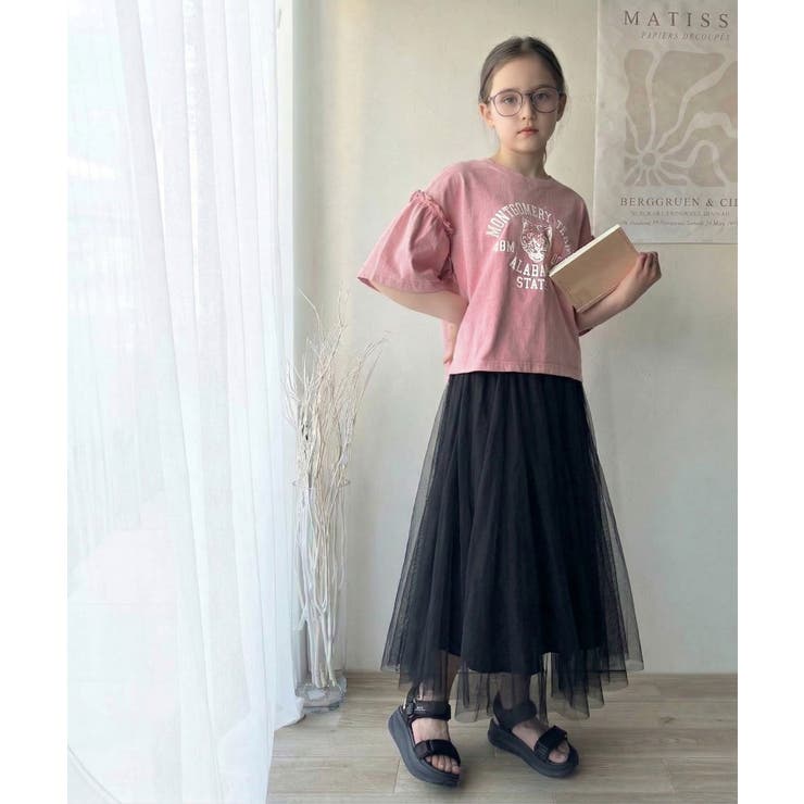 【キッズ】親子リンクコーデ可能◎綿100%カレッジピグメント袖フリルTシャツ | Classical Elf kids | 詳細画像20 