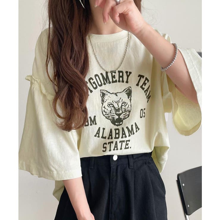 【キッズ】親子リンクコーデ可能◎綿100%カレッジピグメント袖フリルTシャツ | Classical Elf kids | 詳細画像22 