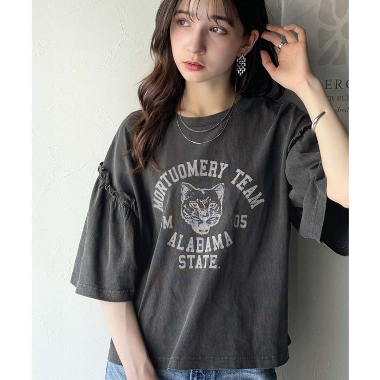 【キッズ】親子リンクコーデ可能◎綿100%カレッジピグメント袖フリルTシャツ | Classical Elf kids | 詳細画像24 