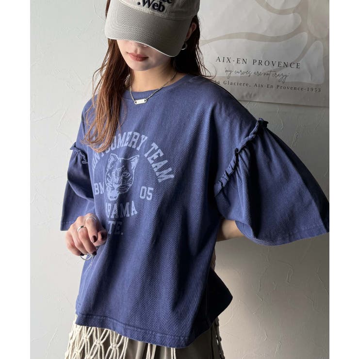 【キッズ】親子リンクコーデ可能◎綿100%カレッジピグメント袖フリルTシャツ | Classical Elf kids | 詳細画像27 