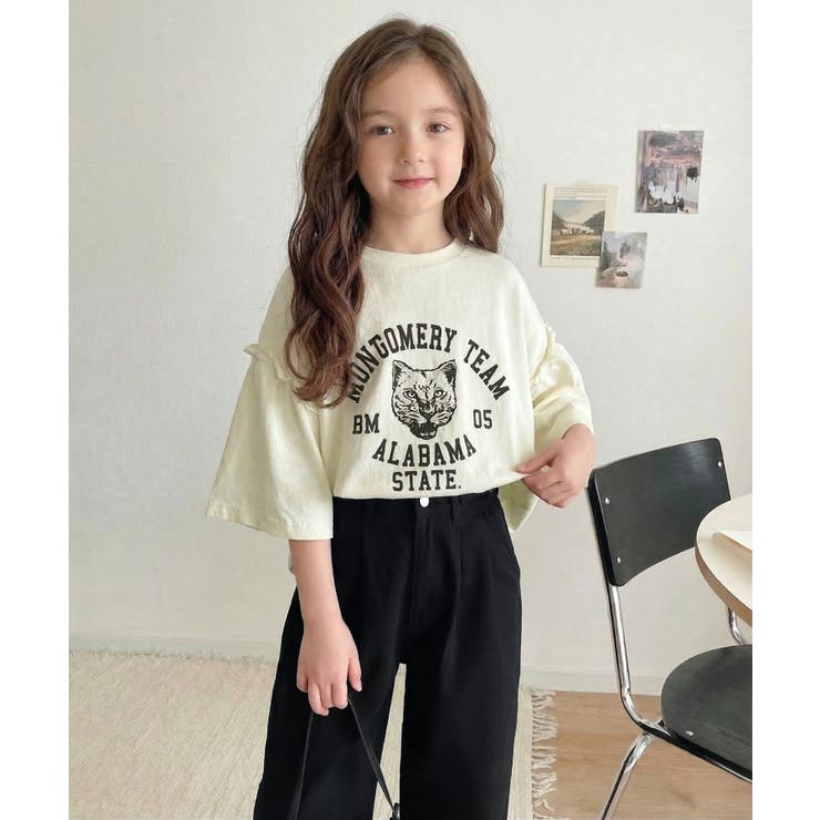 【キッズ】親子リンクコーデ可能◎綿100%カレッジピグメント袖フリルTシャツ | Classical Elf kids | 詳細画像4 