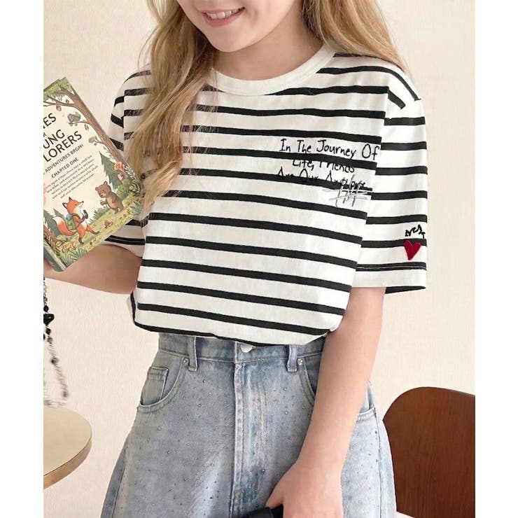 【キッズ】親子リンクコーデも楽しめる！綿100%らくがき風刺繍 無地＆ボーダー柄… | Classical Elf kids | 詳細画像19 