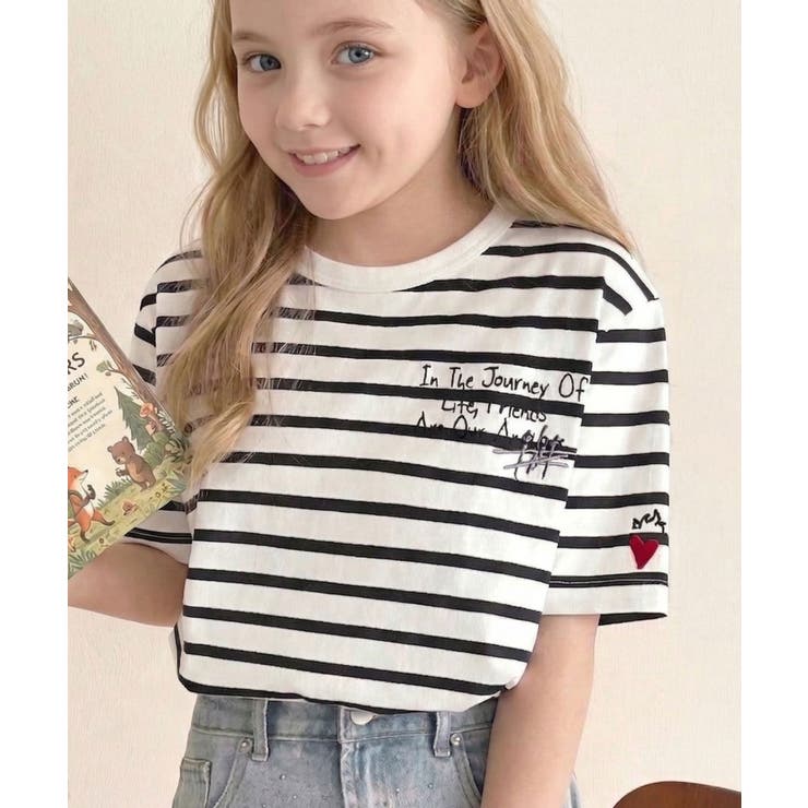 白黒ボーダー | 【キッズ】親子リンクコーデも楽しめる！綿100%らくがき風刺繍 無地＆ボーダー柄… | Classical Elf kids