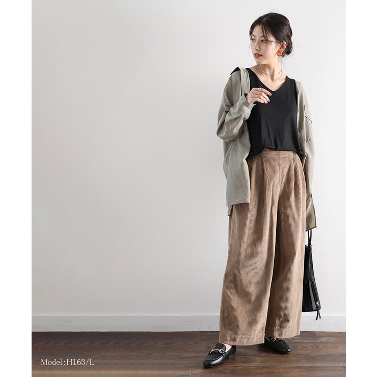 黒 | 高身長 ストレッチコーデュロイワイドパンツ（選べる2