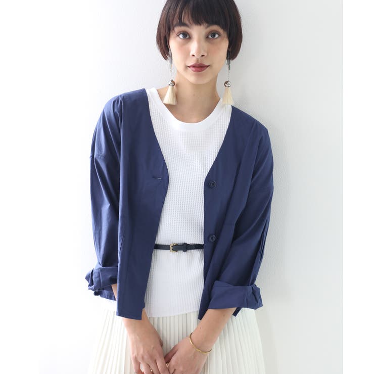 ネイビー | 1枚プラスでキレイシルエット完成！バックギャザー ブルゾン 羽織り | Classical Elf 