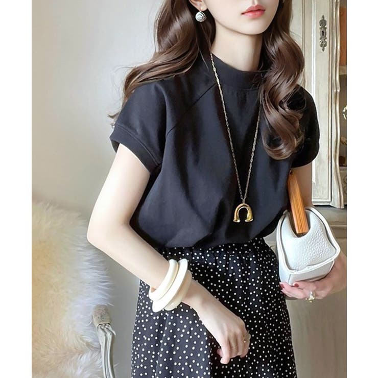 ブラック | 綿100%の着心地、大人のモックネックラグランTシャツ | Classical Elf 