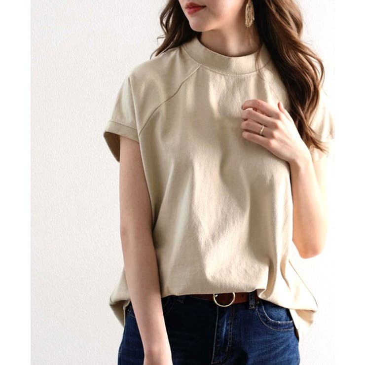 ベージュ | 綿100%の着心地、大人のモックネックラグランTシャツ | Classical Elf 