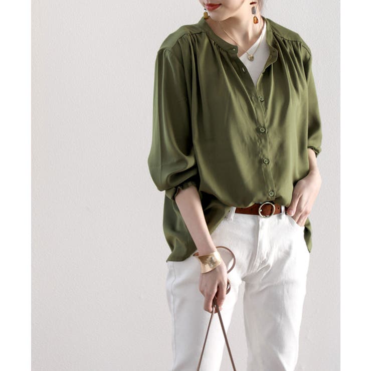 てろんとしなやか。ギャザー袖バンドカラーシャツ | Classical Elf  | 詳細画像36 