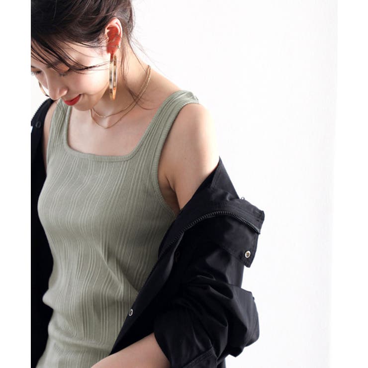 オレンジ | ランダムリブ スクエア無地2wayタンクトップ | Classical Elf 