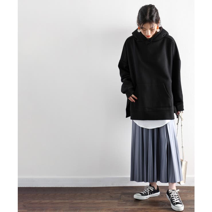 サイドスリット長袖無地ワイドプルオーバーパーカー | Classical Elf  | 詳細画像9 