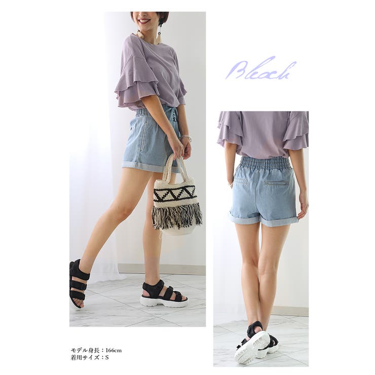 ショートパンツ デニムショートパンツ レースアップ[品番