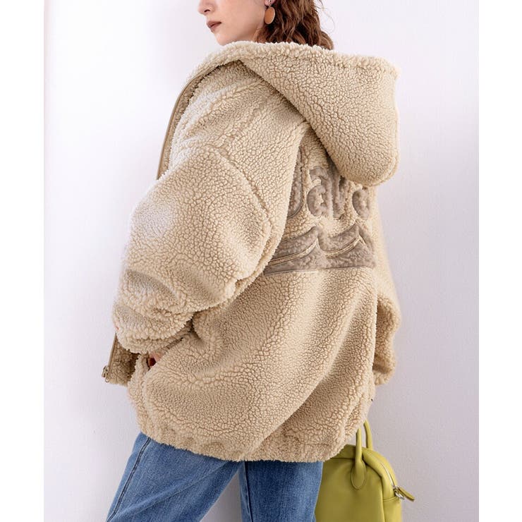 暖かもこもこ。JaVaワッペン付きボリュームボアブルゾン[品番