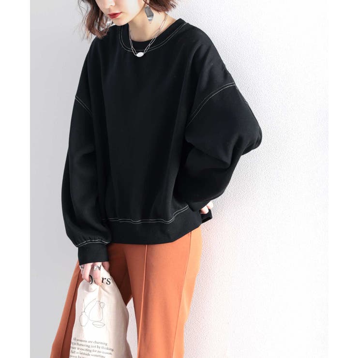 バックステッチショート丈オーバーサイズシンプル無地スウェット(長袖) | Classical Elf  | 詳細画像7 