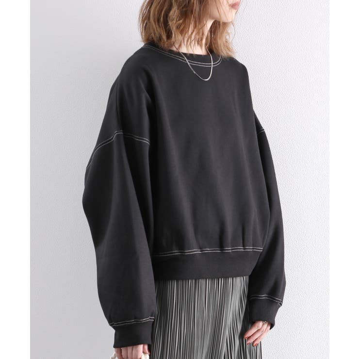 バックステッチショート丈オーバーサイズシンプル無地スウェット(長袖) | Classical Elf  | 詳細画像10 