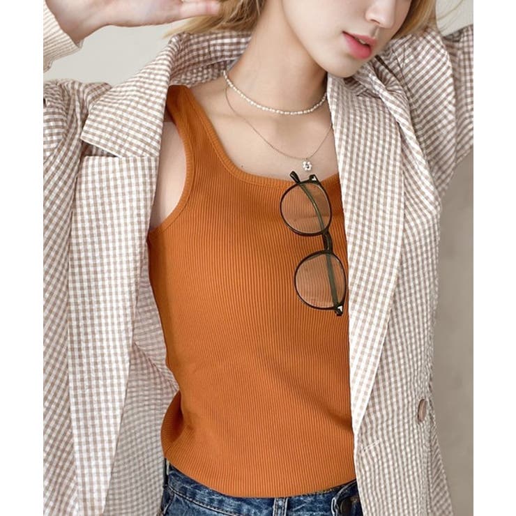 パープル | スクエアネック 無地リブタンクトップ | Classical Elf 