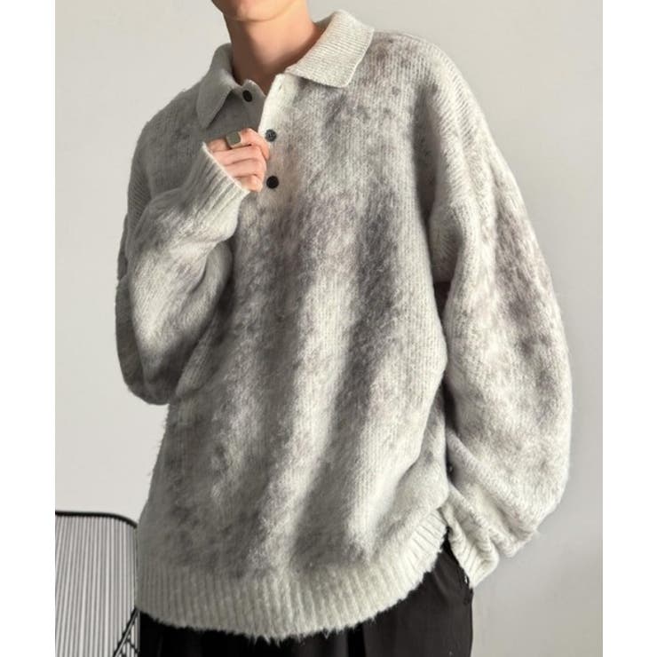 ライトグレー | 「まるで毛布。」モヘアライクシャギー素材ニットポロシャツ Mohair Like | Classical Elf Men