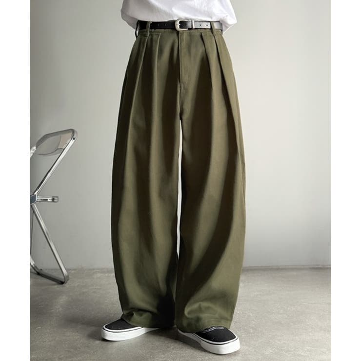 カーキ | 「オールシーズン大活躍。」 綿100％インツータック仕様ワイドバルーンパンツ | Classical Elf Men