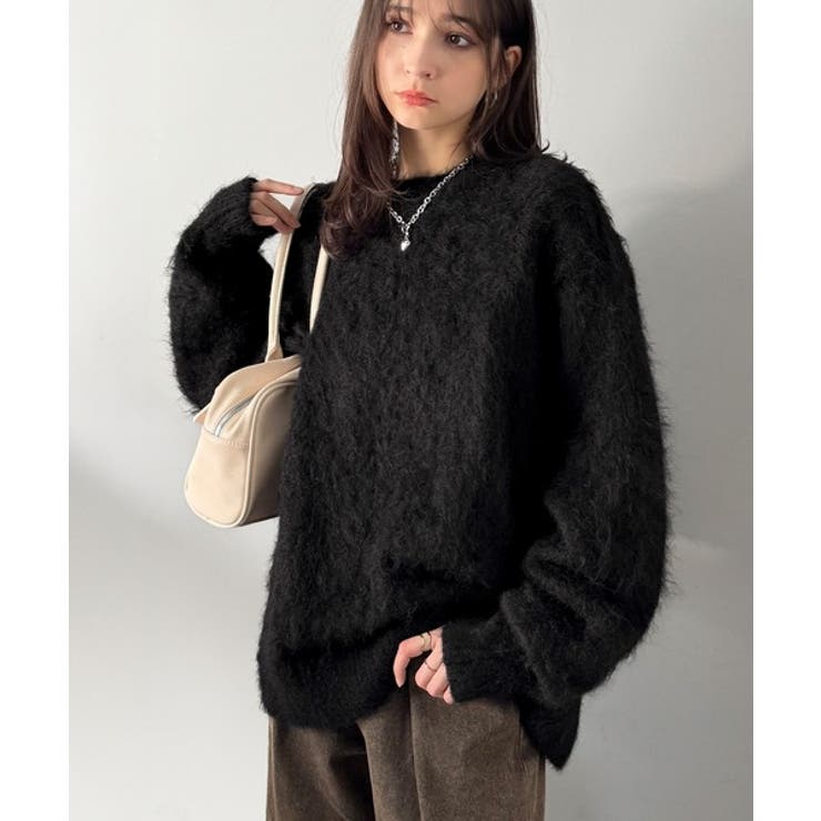 ブラック | 「深みのある1着。」ミックスシャギー素材クルーネックセーター Mixed | Classical Elf Men