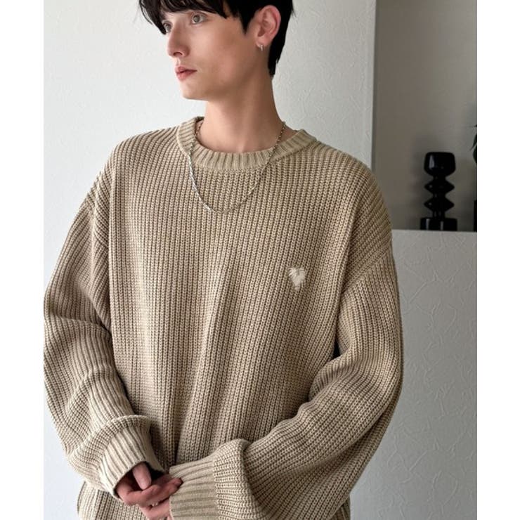 ベージュ | 「究極スタンダード」畔編みオーバーサイズクルーネックセーター Oversized | Classical Elf Men